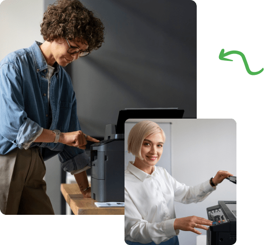 Dwie kobiety, korzystające z drukarek